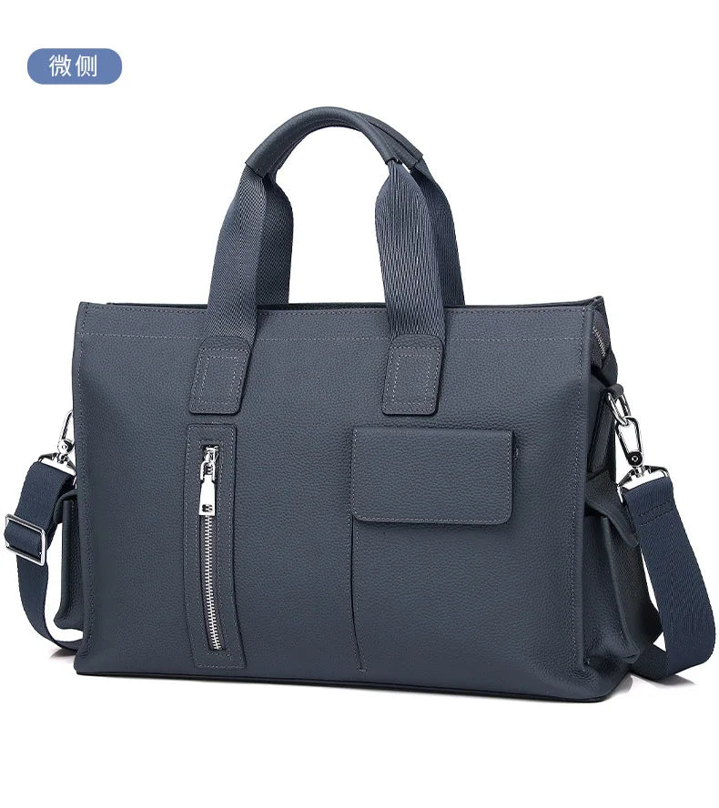 Genuine Messenger Bag Men Leather Handbag Large Capacity Business Commuter Handheld Cowhide Laptop Document Bag Men's Briefcase