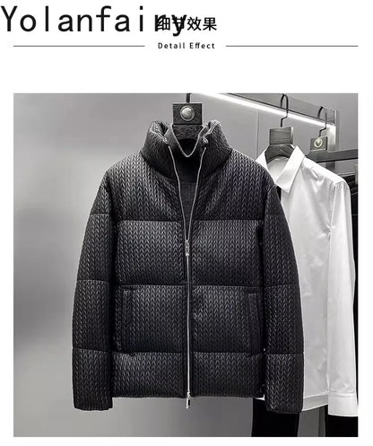 YOLANFAIRY Luxury Top Layer Sheepskin Leather Jackets for Man 2025 Winter Fashion White Goose Down Coat Warm Black Puffer Jacket