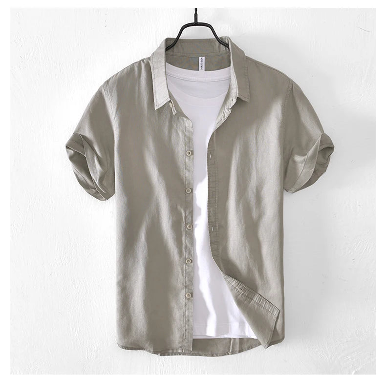 Summer Linen Cotton Men's POLO Collar Shirt Casual Business Short Sleeved Cardigan Fashion Loose Breathable Comfortable T-shirt