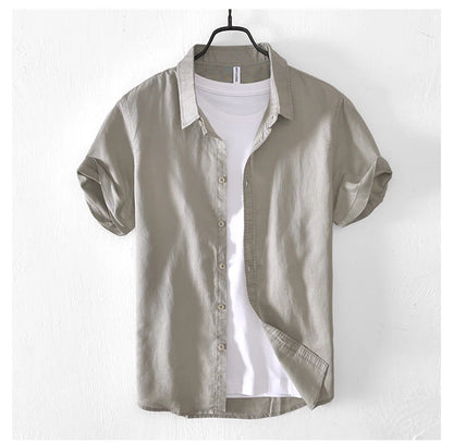 Summer Linen Cotton Men's POLO Collar Shirt Casual Business Short Sleeved Cardigan Fashion Loose Breathable Comfortable T-shirt