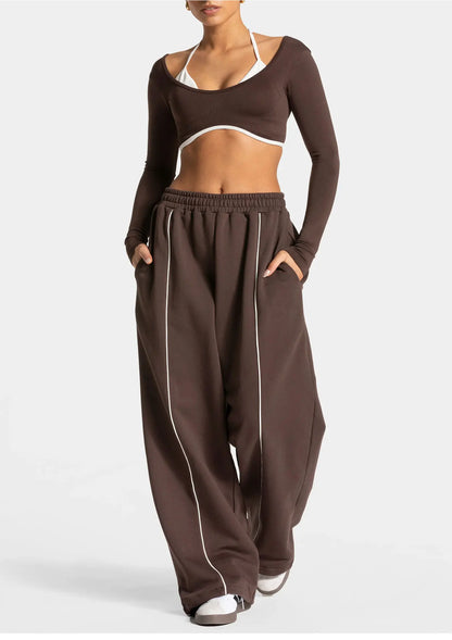 Hearuisavy Women Yoga Pants High Waist Casual Straight Wide Leg Pants Loose Sports Bottoms Outdoor Running Gym Long Trousers