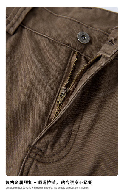 Custom LOGO men's 310G heavy 100% cotton summer American street multi-pocket retro washed old loose tooling seven-point shorts