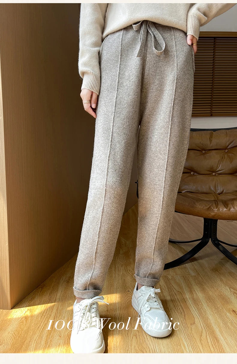 DjzDsm Women's Skinny Pants 100% Merino Wool for Spring And Autumn Comfortable Fit Casual Trousers Center Pants