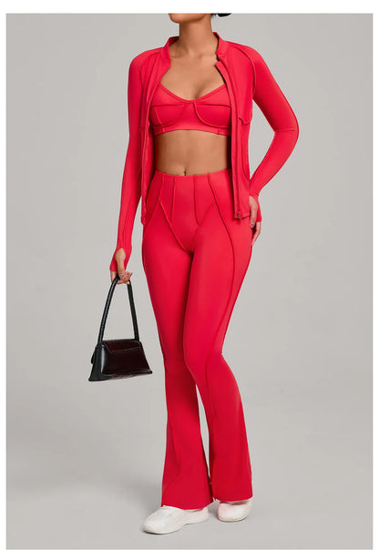 SWELTERING 3PCS Women's Yoga Suit Gym Fitness Set Sports Wear Yoga Tracksuit Running Workout Set Female Push Up Athletic Wear