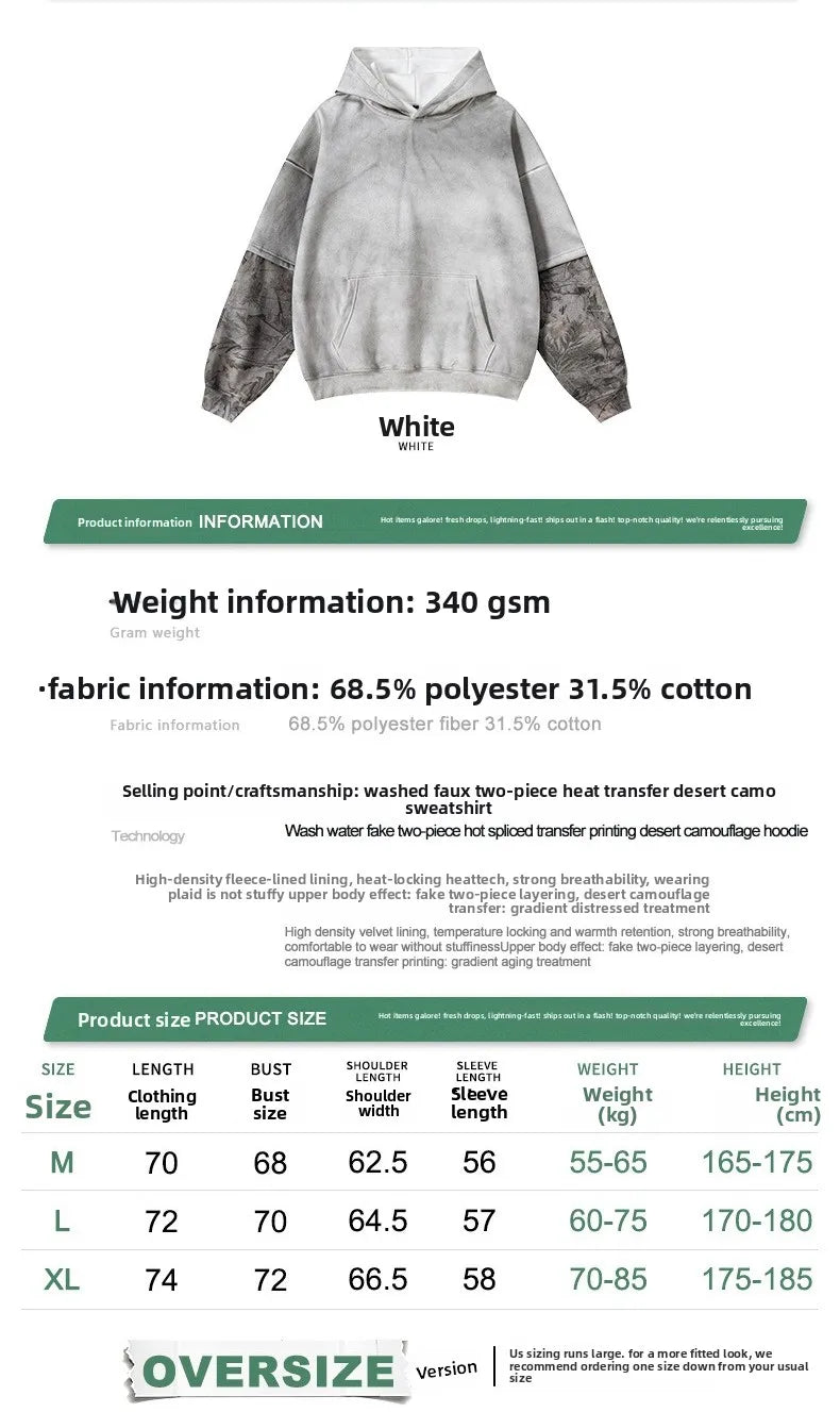 Custom LOGO Men's 2025 Autumn New 340G fleece-lined Fake Two-piece Camouflage Sweater T-Shirt Casual Pants Set