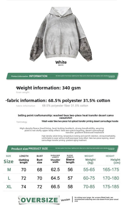 Custom LOGO Men's 2025 Autumn New 340G fleece-lined Fake Two-piece Camouflage Sweater T-Shirt Casual Pants Set