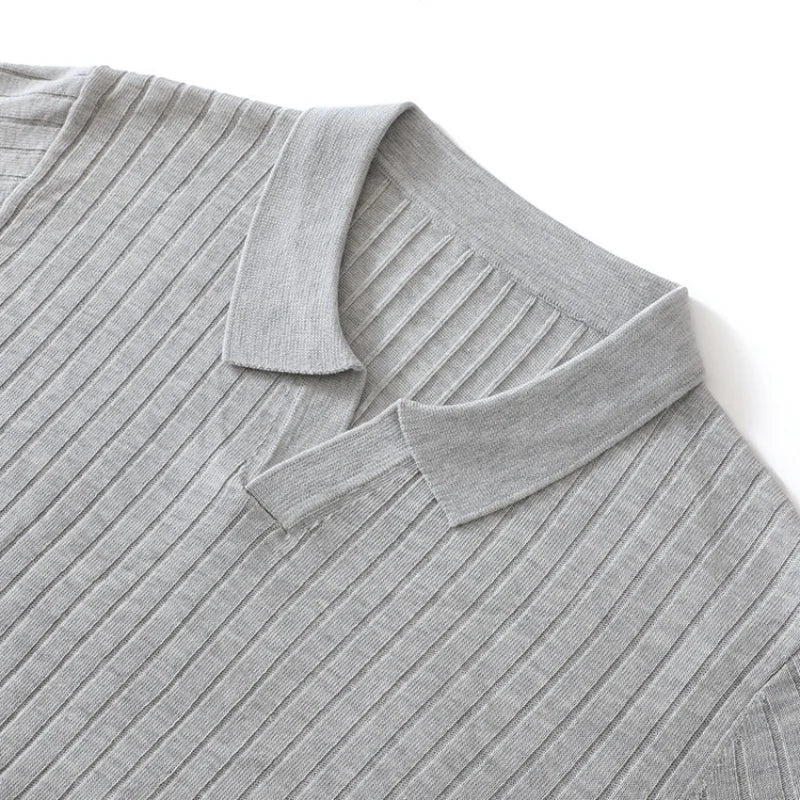 Summer New Men's 100% Lyocell Scissor Collar Solid Color T-Shirt Knit Pullover Bussiness Casual Short-sleeved POLO Collar Tees