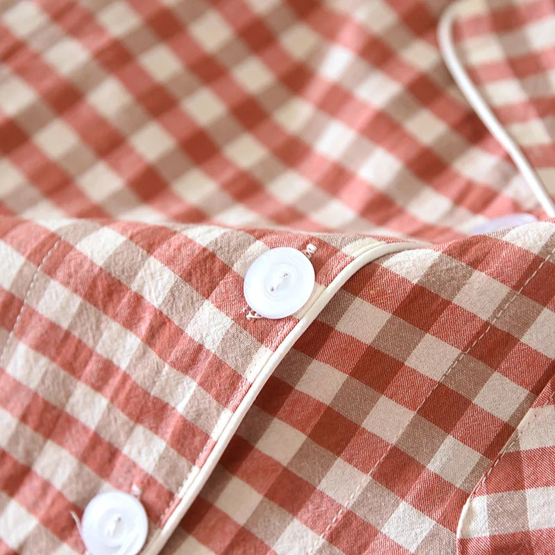 2026 New Japanese Spring and Autumn Couple Pajama Set 100% Cotton Men's and Women's Plaid Long Sleeve Two Piece Home Furnishing