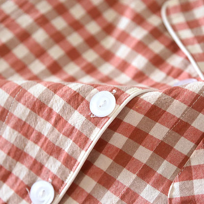 2026 New Japanese Spring and Autumn Couple Pajama Set 100% Cotton Men's and Women's Plaid Long Sleeve Two Piece Home Furnishing