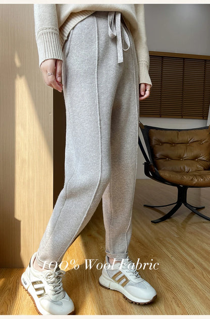 DjzDsm Women's Skinny Pants 100% Merino Wool for Spring And Autumn Comfortable Fit Casual Trousers Center Pants