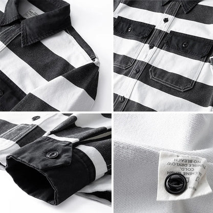 Amekaji Heavyweight Zebra Striped Jacket - Thick Canvas Motorcycle Biker Jacket Retro Workwear Coat