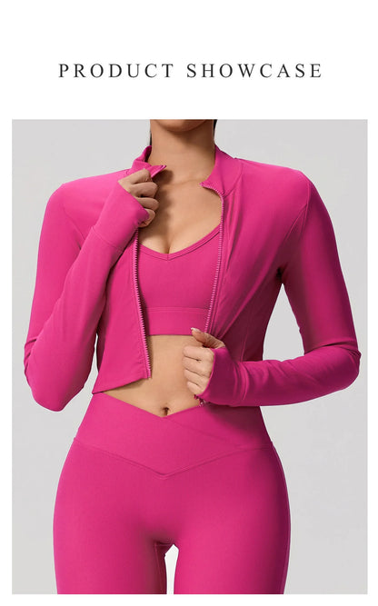 Summer Women Gym Zipper Long Sleeve Jacket Outdoors Workout Yoga Top Female Slim tight Clothes Women Quick-Dry Sportswear