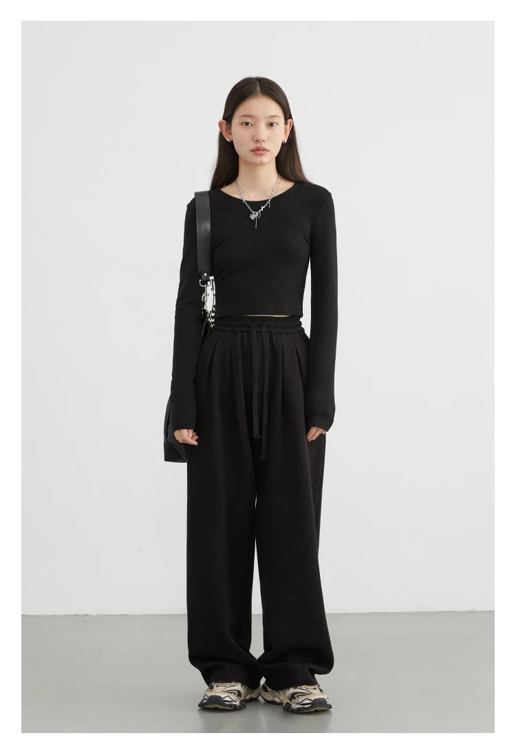 CHIC VEN Women's Pant Streetwear Solid Loose New Drawstring Sports Casual Trousers High Waisted Pants Autumn Winter 2025