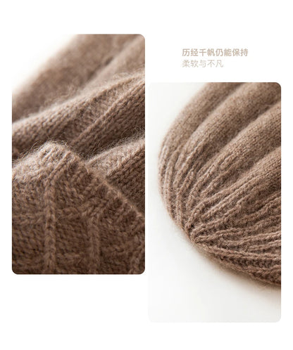 Thickened Outdoor Hat Autumn And Winter Men's And Women's Pullover 100%cashmere Hat With Groove Strip Casual And Warm Woolen Hat