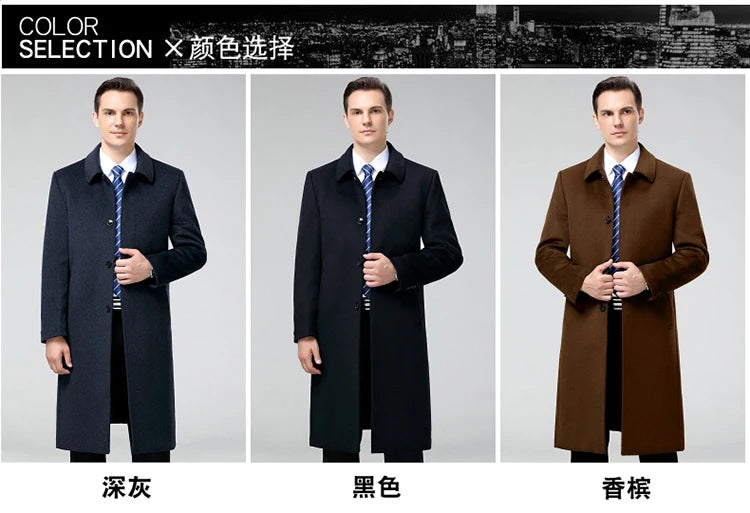 100% Cashmere Jacket Men Casual Business Men's Winter Coats Polo Collar Single Breasted Windbreaker Coat Casaco Masculino