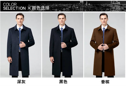 100% Cashmere Jacket Men Casual Business Men's Winter Coats Polo Collar Single Breasted Windbreaker Coat Casaco Masculino