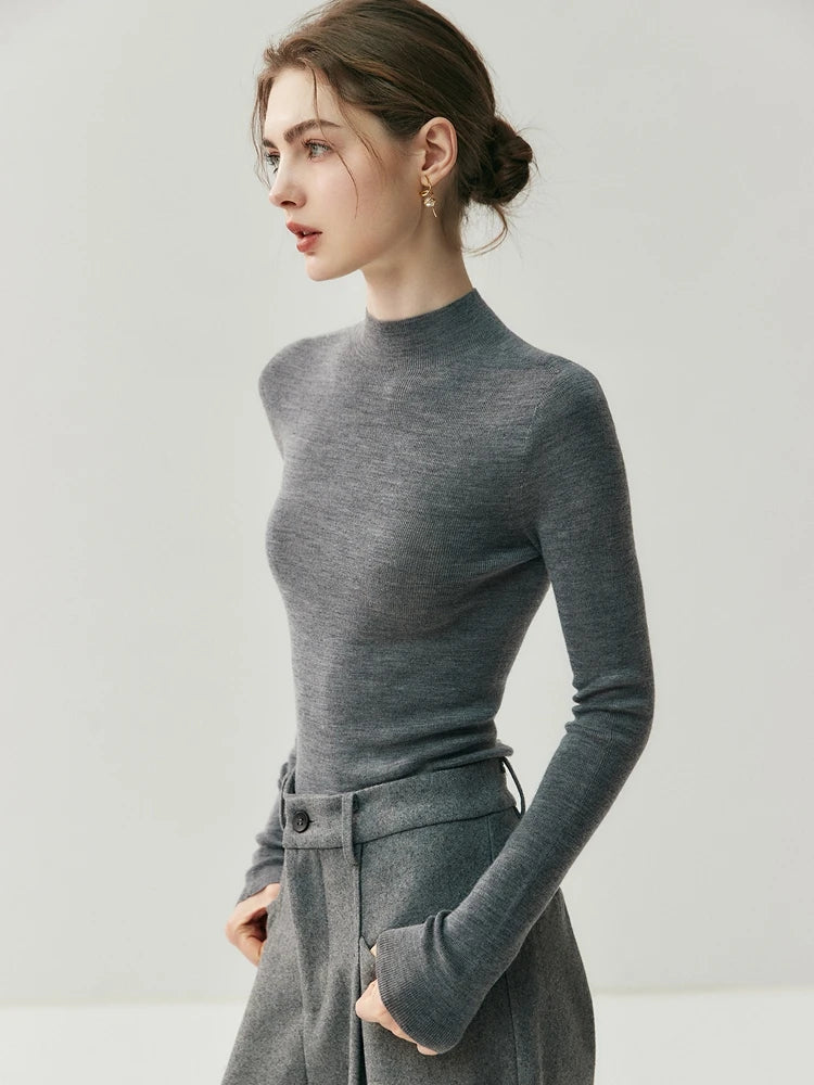 CHICUU Women 100% Wool Sweater Machine Washable Mock Neck Pullover 18-Thread Worsted Cashmere Knitwear   Autumn Winter Clothes