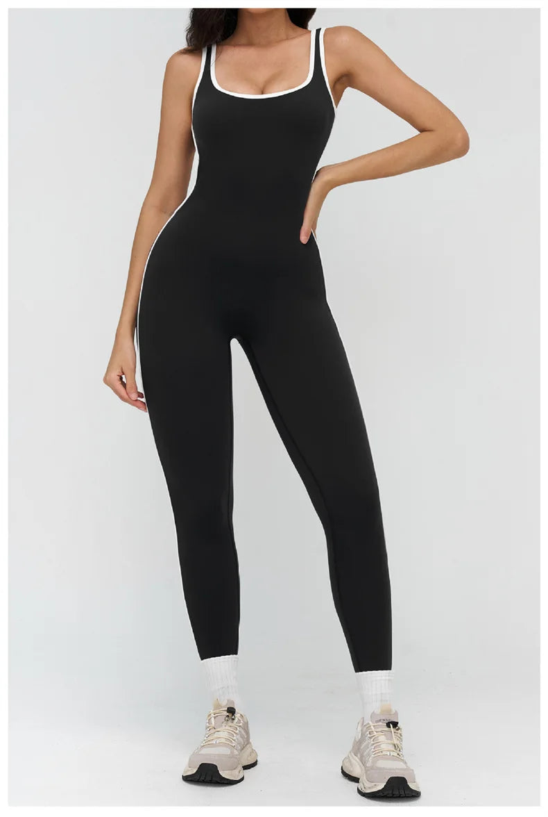 TRY TO BN Sports Jumpsuit Gym Contrast Color Sportswear Backless Fitness Workout One Piece Bodysuit Running Yoga Women Clothing