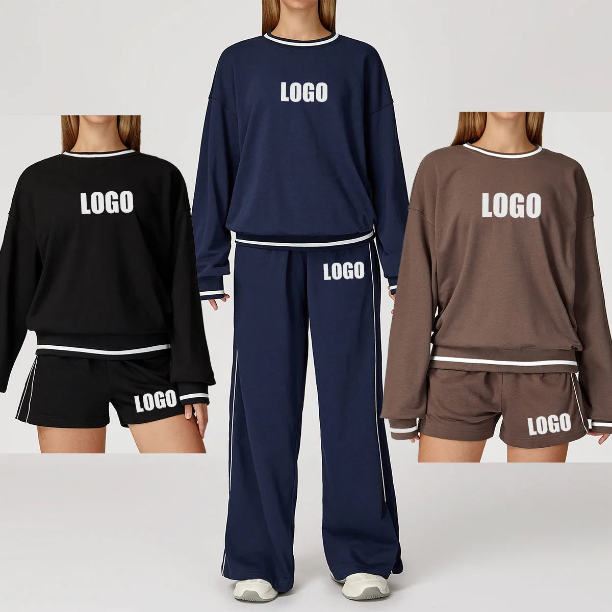 Custom LOGO women's new casual sweater wide-leg trousers comfortable outdoor fashion sports jogging shorts cycling two-piece set