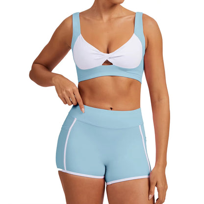 Women's Solid Breathable Lightweight Eco-Friendly Sports Bra & Shorts Set-Seamless Naked Feel High Waist for Yoga Running Gym
