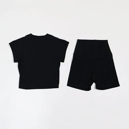 Summer Women's Two-Piece Fitness Set Woman's Short-Sleeve Quick-Dry Yoga Wear for Outdoor Running Sports Female 2Pcs Suit