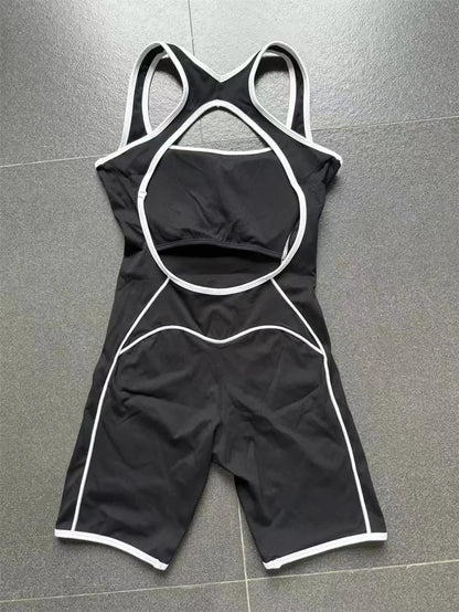 TRY TO BN Yoga Jumpsuit Sports Hollow Back Breathable Contrasting Color Bodysuit Fitness One Piece Set Running Gym Woman Clothes