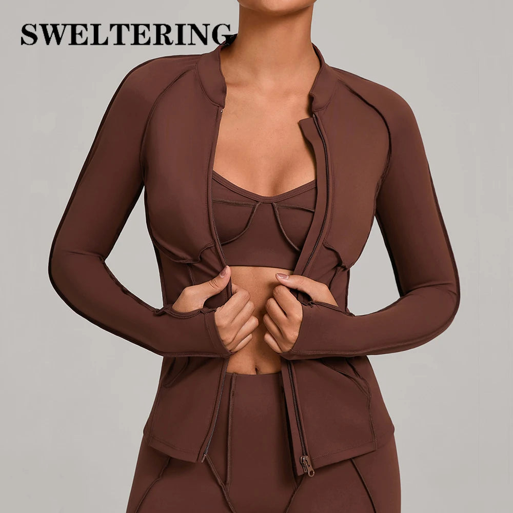 SWELTERING Women Yoga Shirts Sports Jacket Zip Fitness Long Sleeve Workout Cycling Shirts Gym Quick Dry Outdoor Top Sportswear