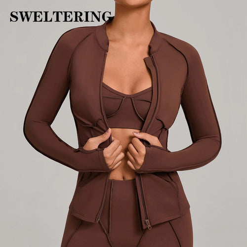 SWELTERING Women Yoga Shirts Sports Jacket Zip Fitness Long Sleeve Workout Cycling Shirts Gym Quick Dry Outdoor Top Sportswear