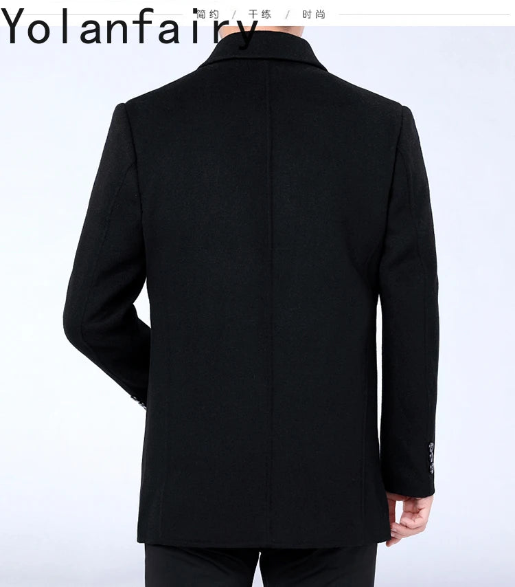 YOLANFAIRY 100% Cashmere Jacket for Men 2025 Autumn Winter Mid-length Wool Coats Man Clothing Casual Business Men's Woolen Coat