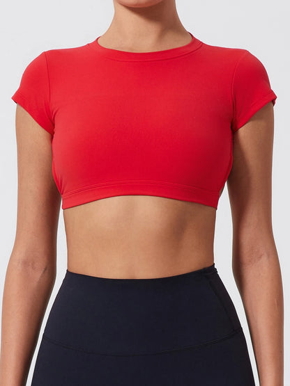 Summer Sports Short TOP Women Fitness shirts Yoga Wear Female Gym Training Suit Crop Top Women beautiful Back Tops T-Shirt