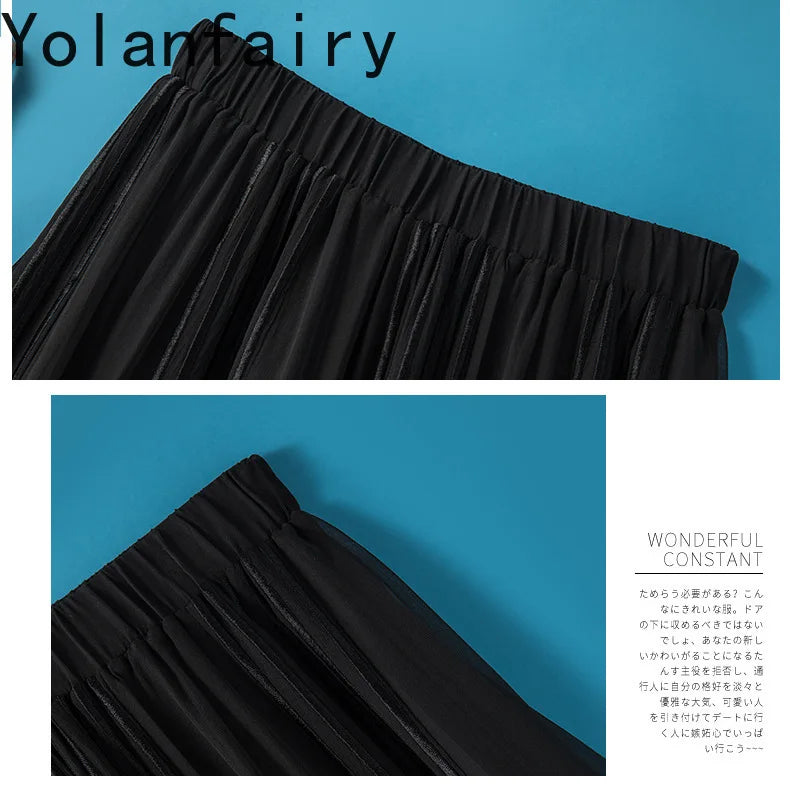 YOLANFAIRY 8mm 100% Real Mulberry Silk Skirts for Women 2026 Summer Solid Elastic Waist Skirt Woman Elegant Black Skirt Fashion