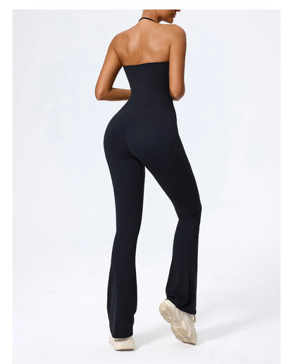 New Summer Women Sleeveless Hang Neck Jumpsuit Backless Flared Activewear Female Yoga Clothes Sport Outfit For Woman Overalls
