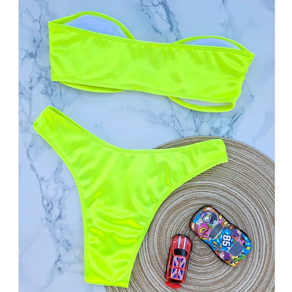 New Sexy Bandeau Strapless Bikini Female Swimsuit Women Swimwear Two-pieces Bikini set Padded Bather Bathing Suit Swim V4647D