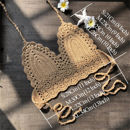 S - XL 9 Colors Crochet Knitted Bikini Top Female Swimsuit Women Swimwear Bather Bathing Suit Swim Hollow Out Beach Top V4193