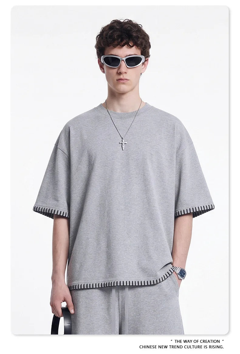 Custom LOGO Men's 240G Cotton Polyester American Cool Short Width Boxyfit Loose Short Sleeve T-Shirt Casual Top