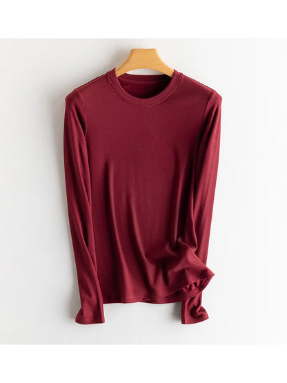 SuyaDream, Women Bottoming T Shirt, Silk Viscose Blend, Long Sleeves, Solid Basic Thermal  Shirt, 2024 Autumn Winter Top