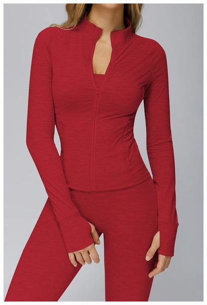 Zip Fitness Clothes Women Long Sleeve Sports Jacket Gym Clothes Woman Yoga Shirt Quick Dry Top Sunscreen Sportswear Yoga Clothes