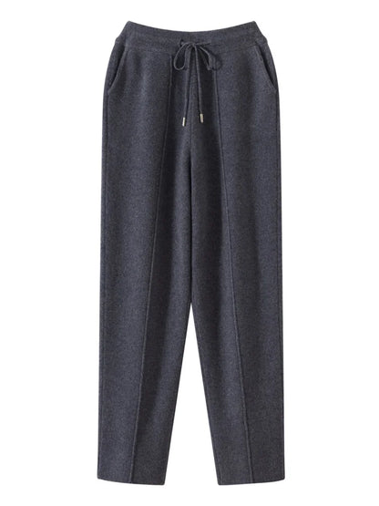 Men's Wool Pants Elastic Waist 2025 Autumn Winter Thick Casual Cashmere Trousers 100% Merino Wool Knitted Mid Seam Sport Pants