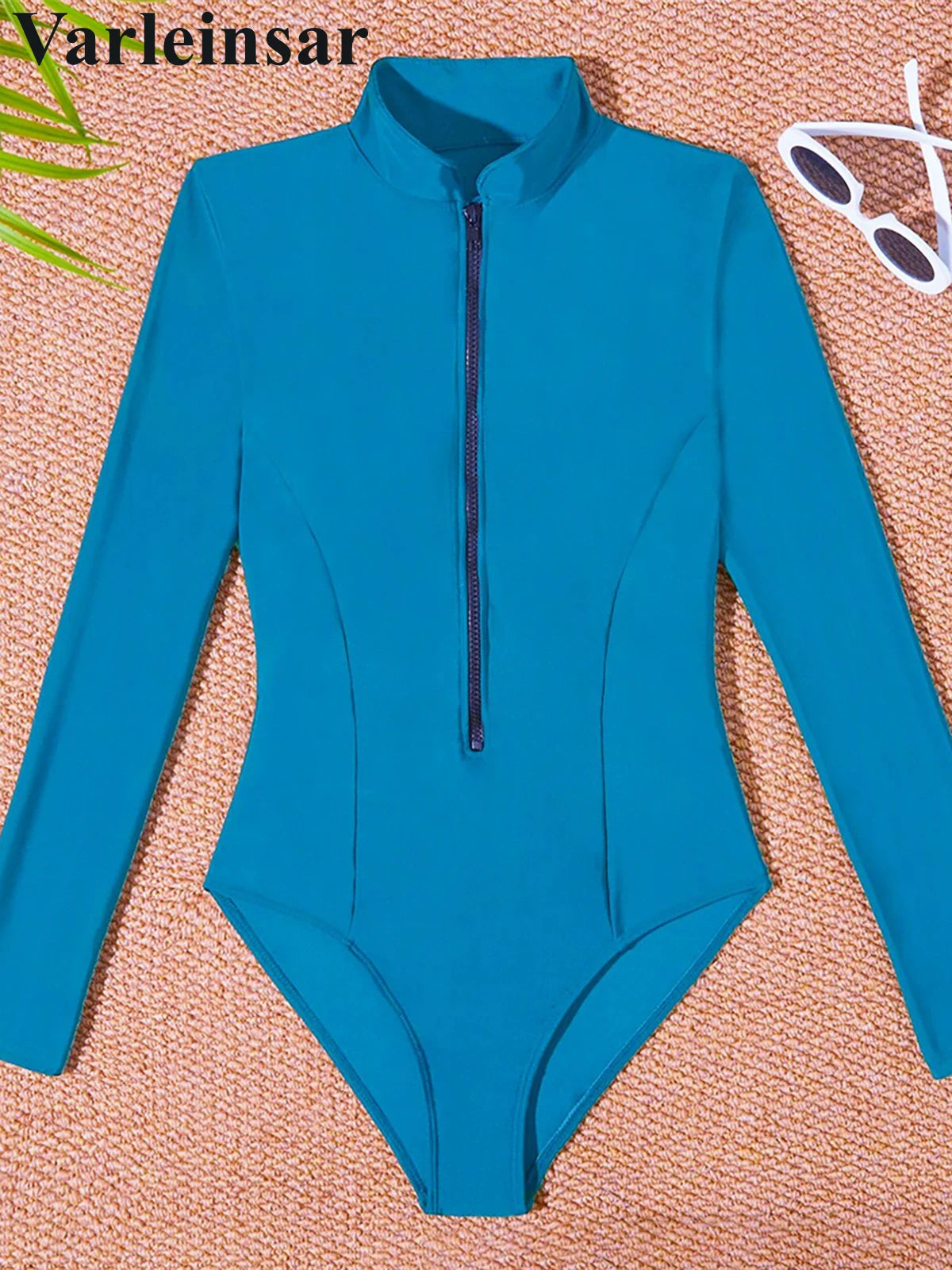 S - 2XL 4 Colors Long Sleeve With Zipper Surf Rash Guard One Piece Swimsuit Women Swimwear Female Bather Bathing Suit Swim V6266