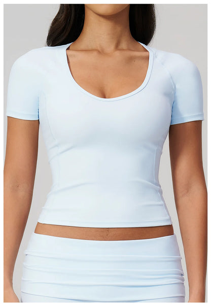Sexy Women Yoga Shirts Fitness Sports T-Shirts Gym Workout Short Sleeve Top Running Active Wear Femme Sports Top Workout Shirts