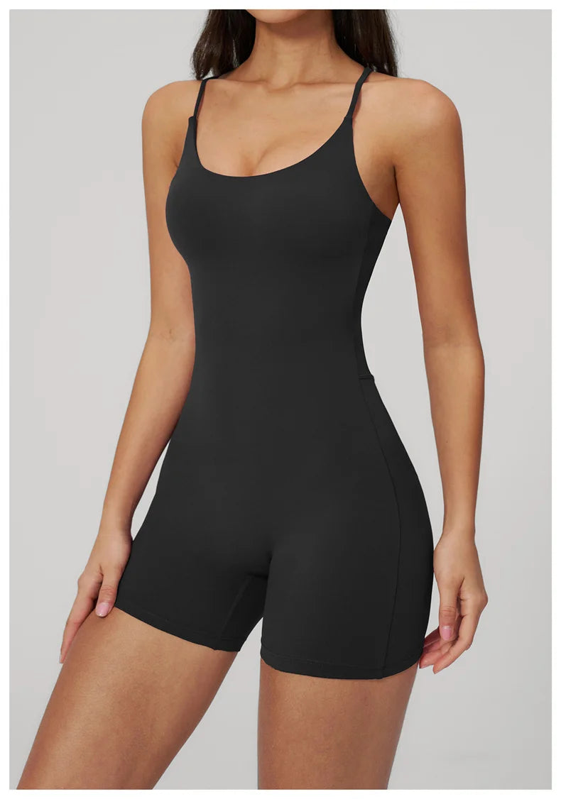 TRY TO BN Yoga Jumpsuit Shorts Cross Beautiful Back Sportswear Fitness Bodysuit One Piece Set Workout Running Gym Women Clothing