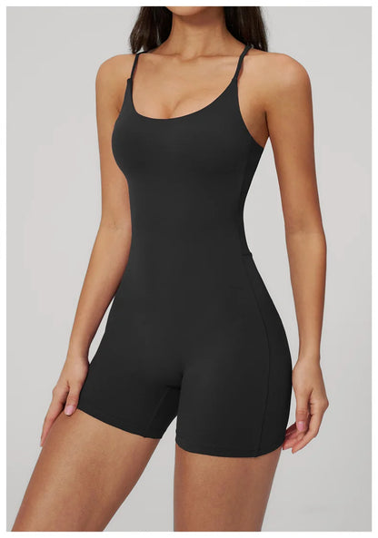 TRY TO BN Yoga Jumpsuit Shorts Cross Beautiful Back Sportswear Fitness Bodysuit One Piece Set Workout Running Gym Women Clothing