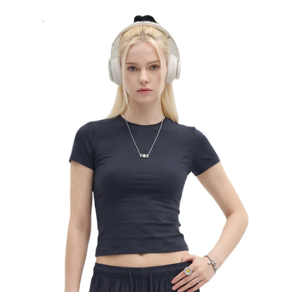 Custom LOGO women's spring summer new 200G high-elastic short slim-fit short-sleeved trousers casual sports two-piece set