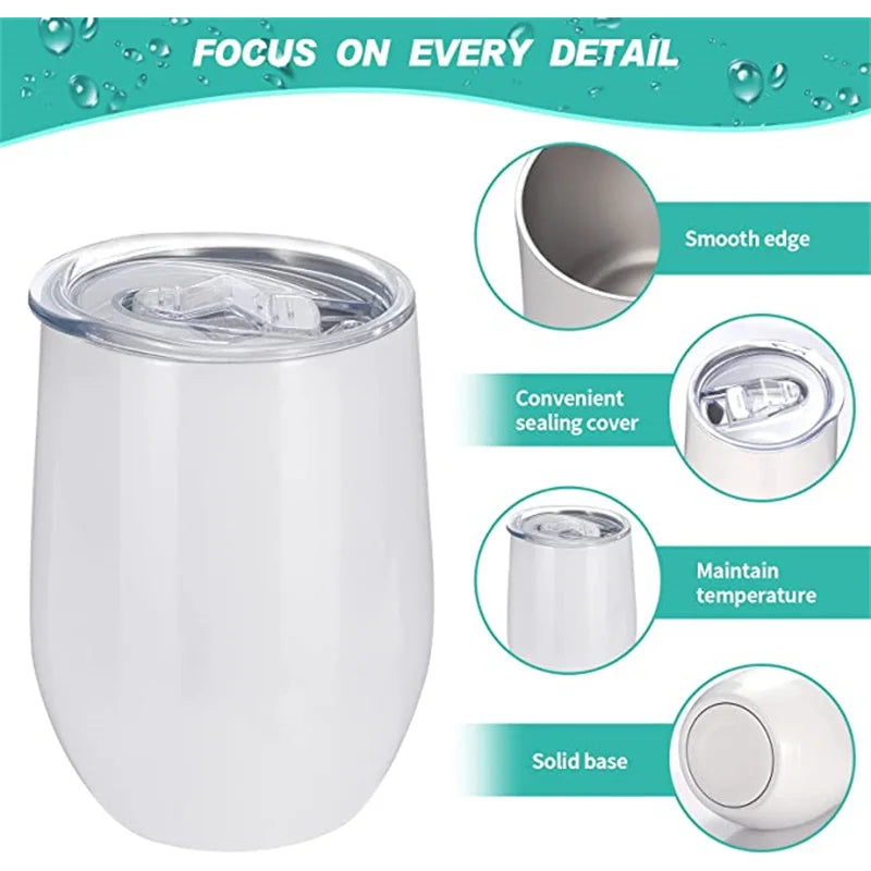 DIY Sublimation Wine Coffee Tumbler 12oz Cup Tube Shape Hot Cold Thermos Metal Glasses Container Seal Lid Wedding Party