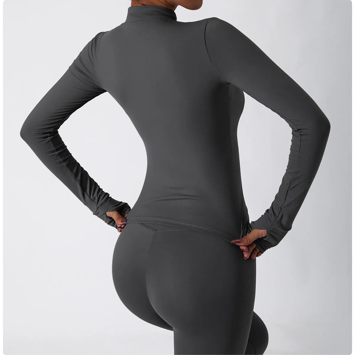 Yoga Shirts For Women Zipper Long Sleeve Fitness Jacket Running Gym Clothes Workout Dry Fit Breathable High Elastic Sports Top