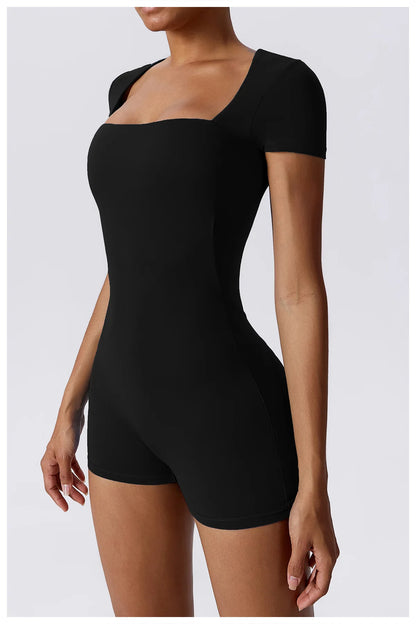 Summer Yoga Suit Women's Short One Piece Sports Suit Short Sleeve Gym Clothes Push Up Training Fitness Yoga Bodysuit Sportswear
