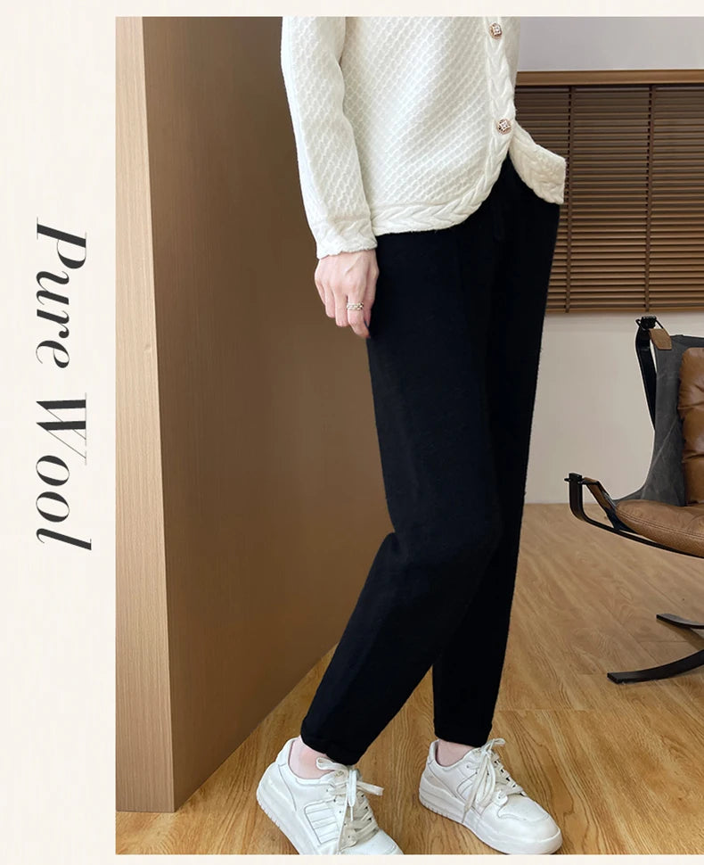 DjzDsm Women's Skinny Pants 100% Merino Wool for Spring And Autumn Comfortable Fit Casual Trousers Center Pants