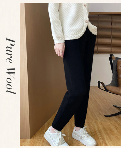 DjzDsm Women's Skinny Pants 100% Merino Wool for Spring And Autumn Comfortable Fit Casual Trousers Center Pants