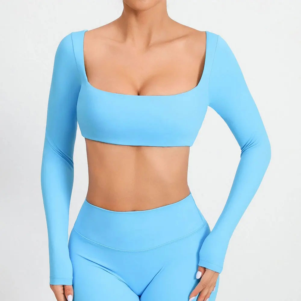 Women Yoga Shirts Crop Top Sexy Long Sleeves Shirts for Women Yoga Sports Fitness Sport Gym Clothes Running Push Up Workout Tops