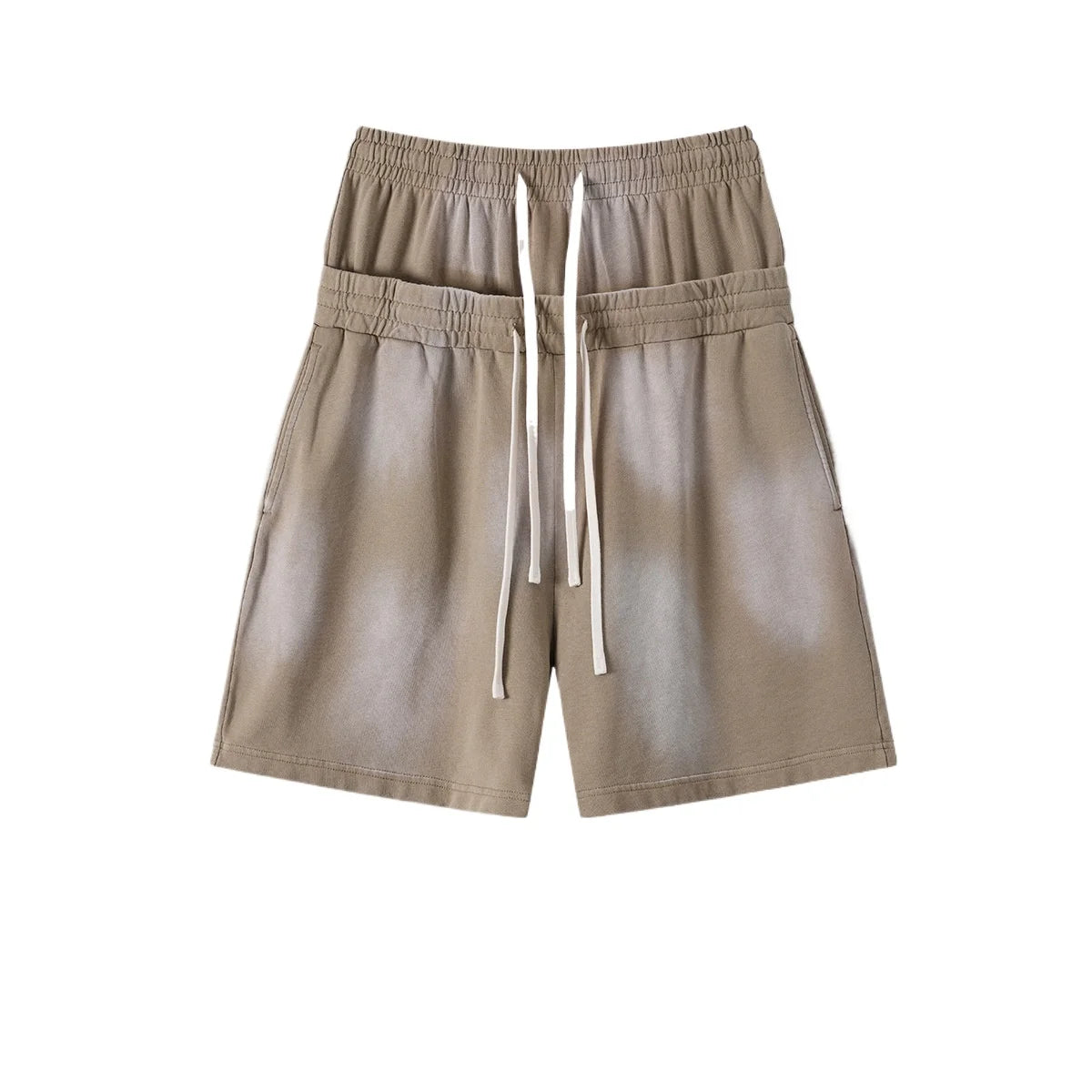 Custom LOGO men's 320G heavy 100% washed and old double waist high waist medium pants loose casual sports five-point shorts